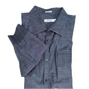 Calvin Klein Men’s Button Up Shirt 4XL Gray Pocket Classic Long Sleeve Cotton